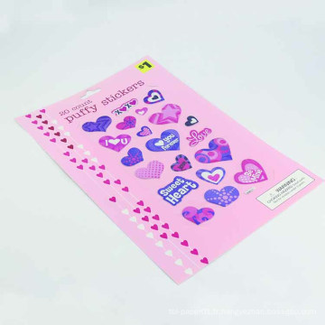 promotion personnalisée formée die cut impression étiquette coeur paillettes autocollant pvc